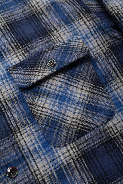 Fiction Romance Herringbone Twill Check L/S Work Shirt - Navy