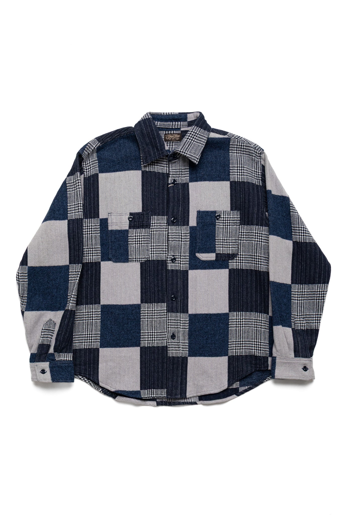 Patchwork Check Work Shirt - Navy