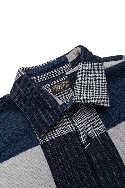 Patchwork Check Work Shirt - Navy