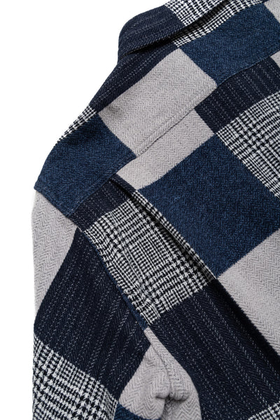 Patchwork Check Work Shirt - Navy