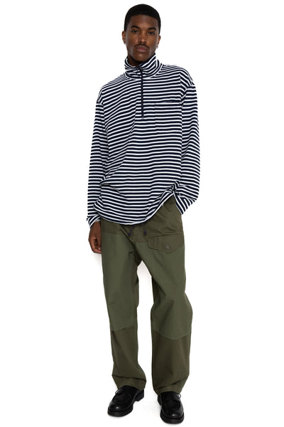 Zip Mock Neck PC Stripe Jersey - Navy/White