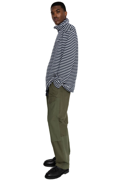 Zip Mock Neck PC Stripe Jersey - Navy/White
