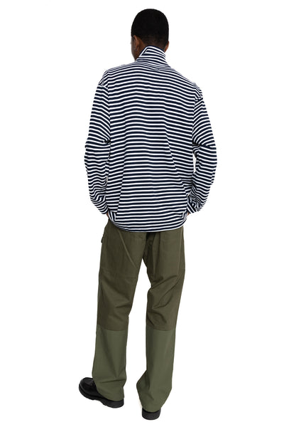 Zip Mock Neck PC Stripe Jersey - Navy/White