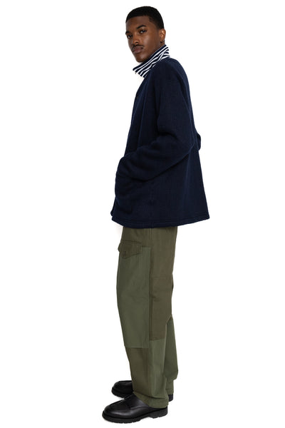 Knit Cardigan Wool Poly Sweater Knit - Navy