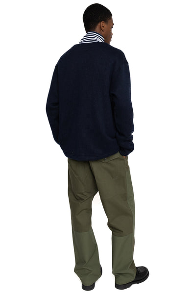 Knit Cardigan Wool Poly Sweater Knit - Navy