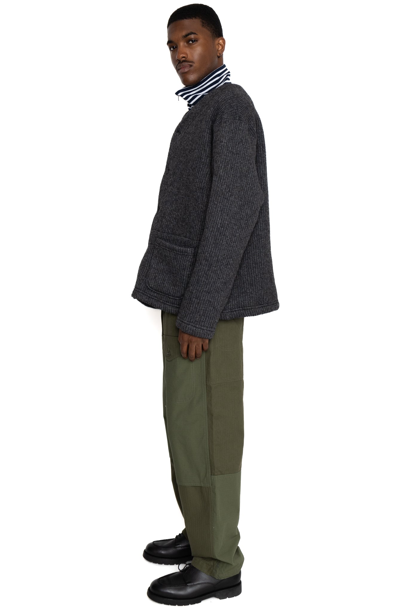 Knit Cardigan Wool Poly Sweater Knit - Grey