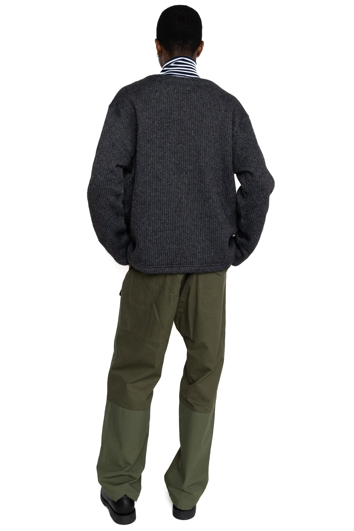 Knit Cardigan Wool Poly Sweater Knit - Grey