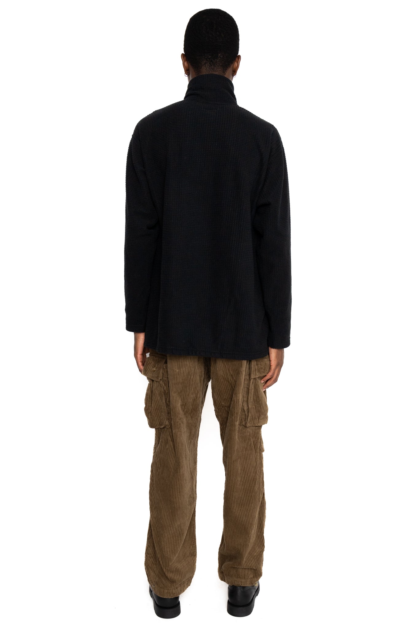 Zip Mock Neck Polyester Waffle - Black