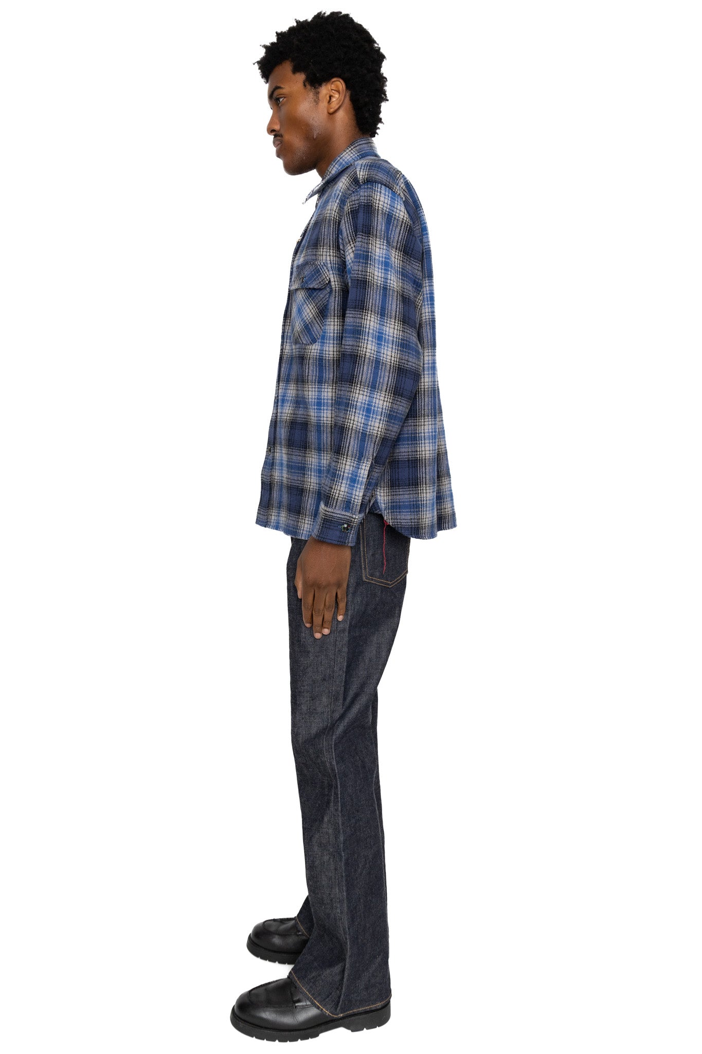 Fiction Romance Herringbone Twill Check L/S Work Shirt - Navy