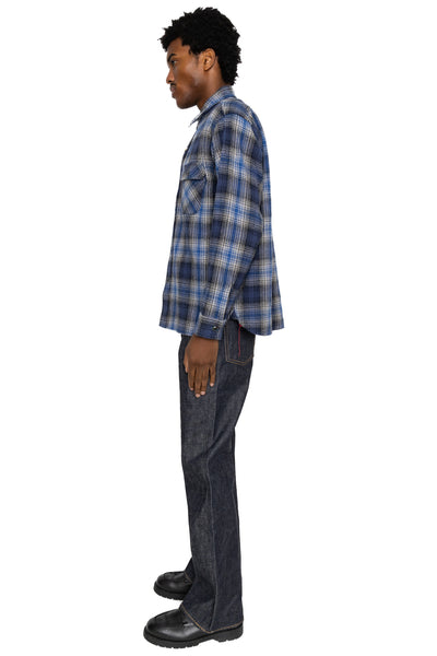 Fiction Romance Herringbone Twill Check L/S Work Shirt - Navy