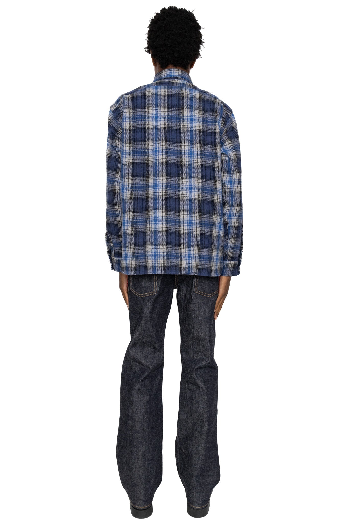 Fiction Romance Herringbone Twill Check L/S Work Shirt - Navy