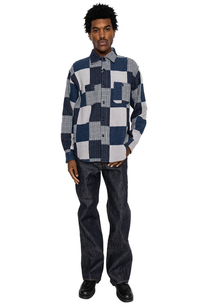 Patchwork Check Work Shirt - Navy