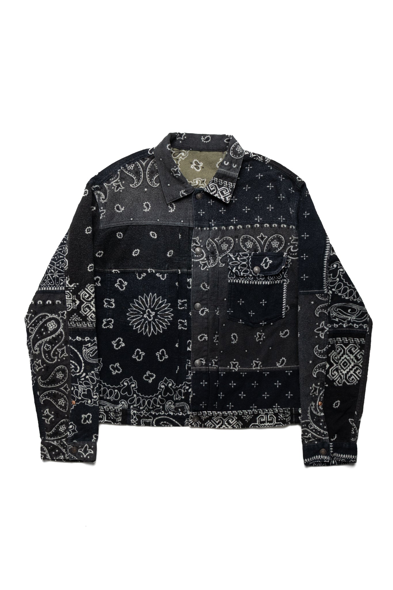 Kapital Flannel Reversible Bandana 1st JKT - Black x Khaki – BLUE