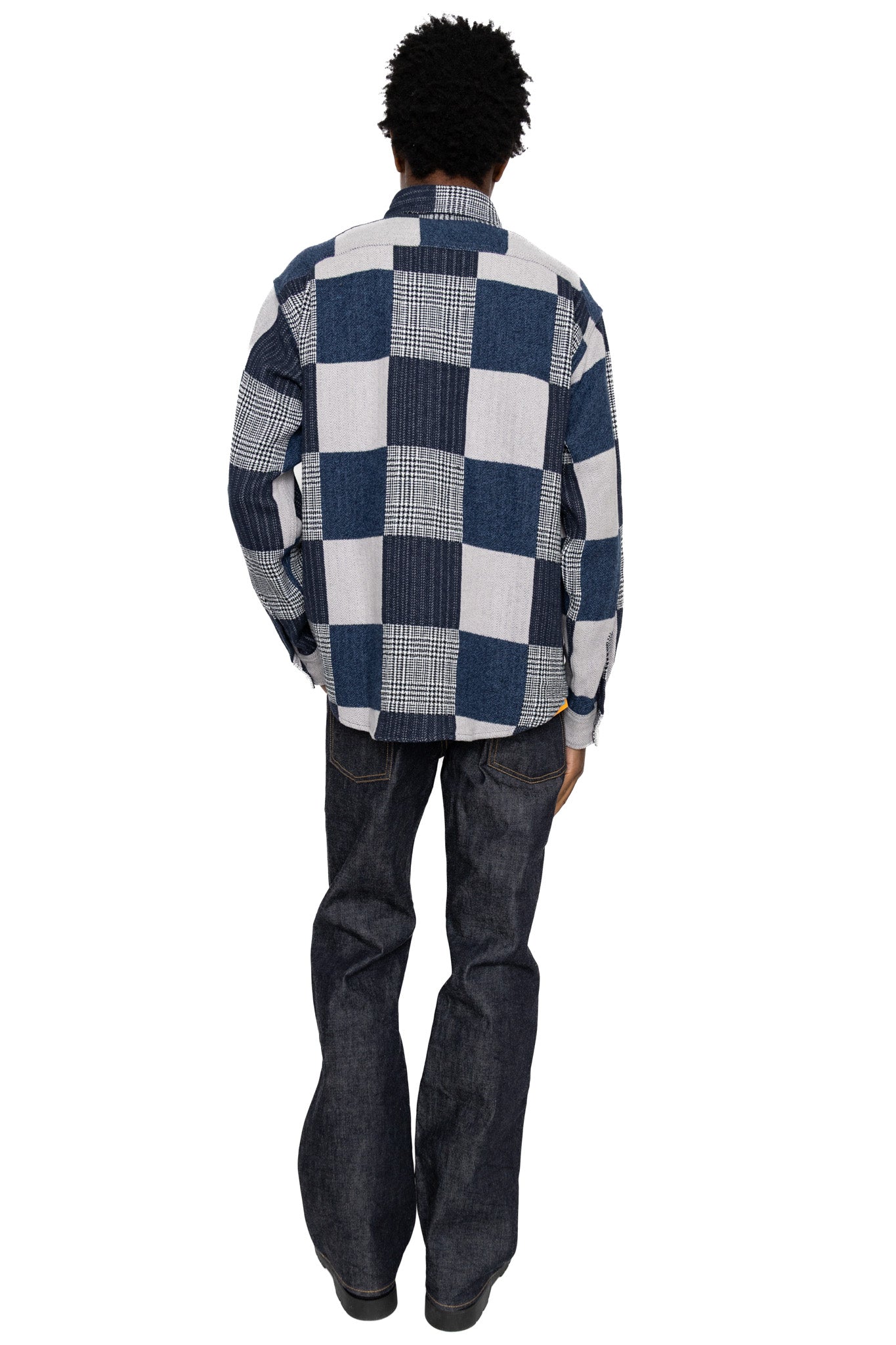 Patchwork Check Work Shirt - Navy
