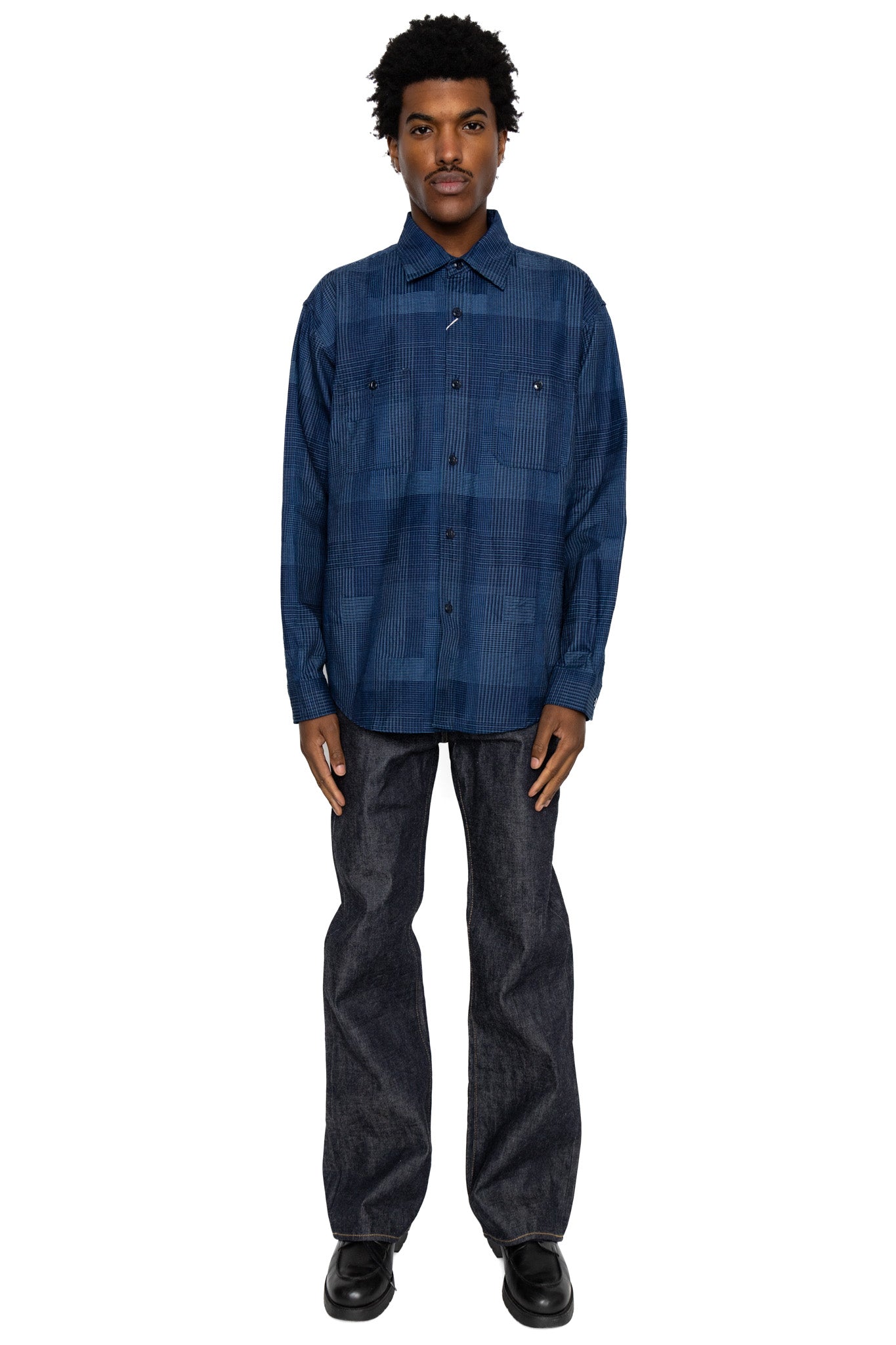 Indigo Patchwork Work Shirt - Navy