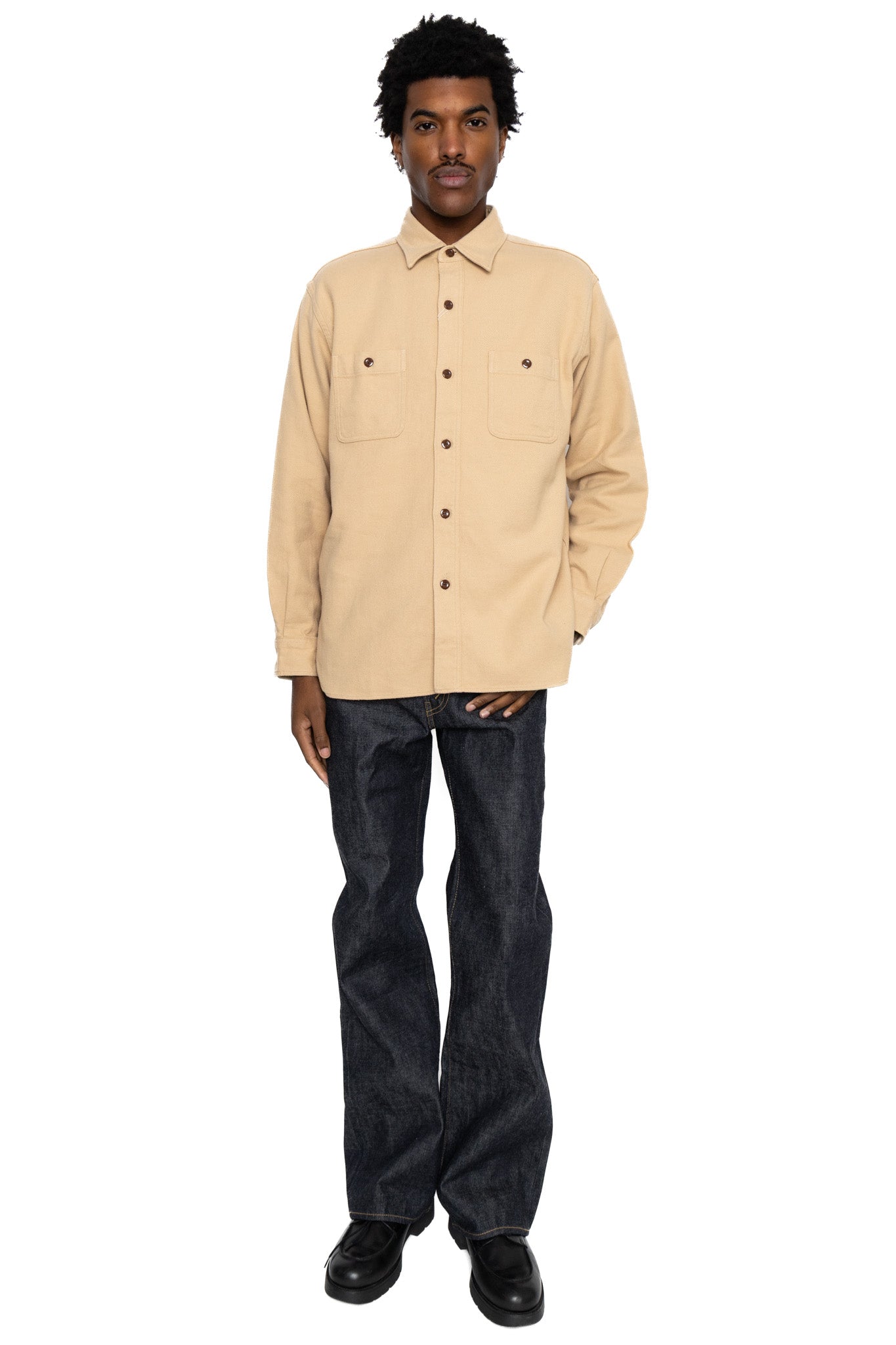 Cotton Twill L/S Work Shirt - Beige