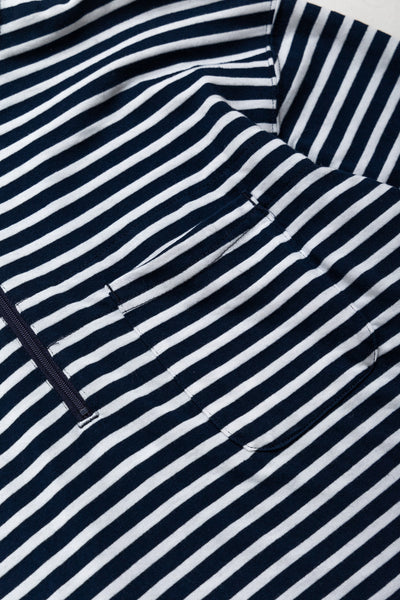 Zip Mock Neck PC Stripe Jersey - Navy/White