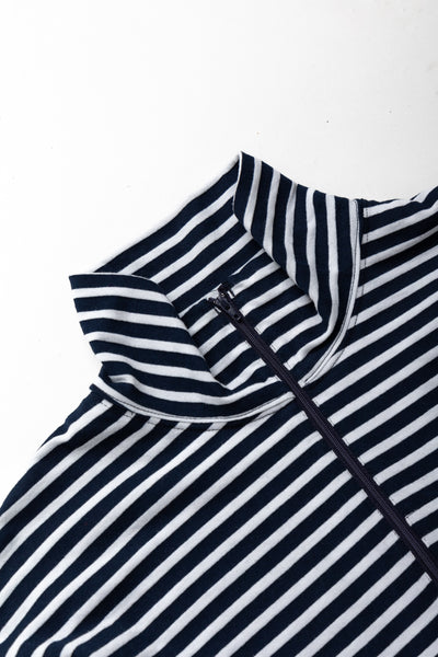 Zip Mock Neck PC Stripe Jersey - Navy/White