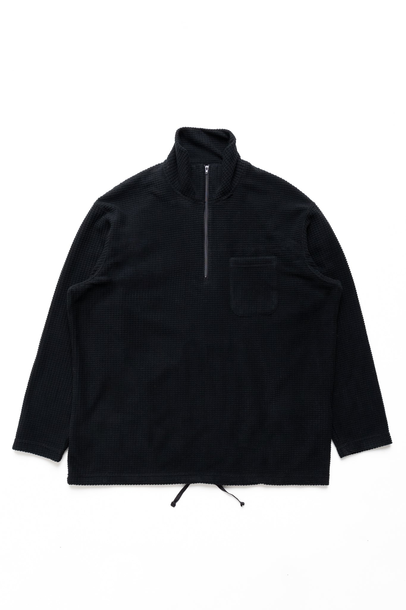 Zip Mock Neck Polyester Waffle - Black