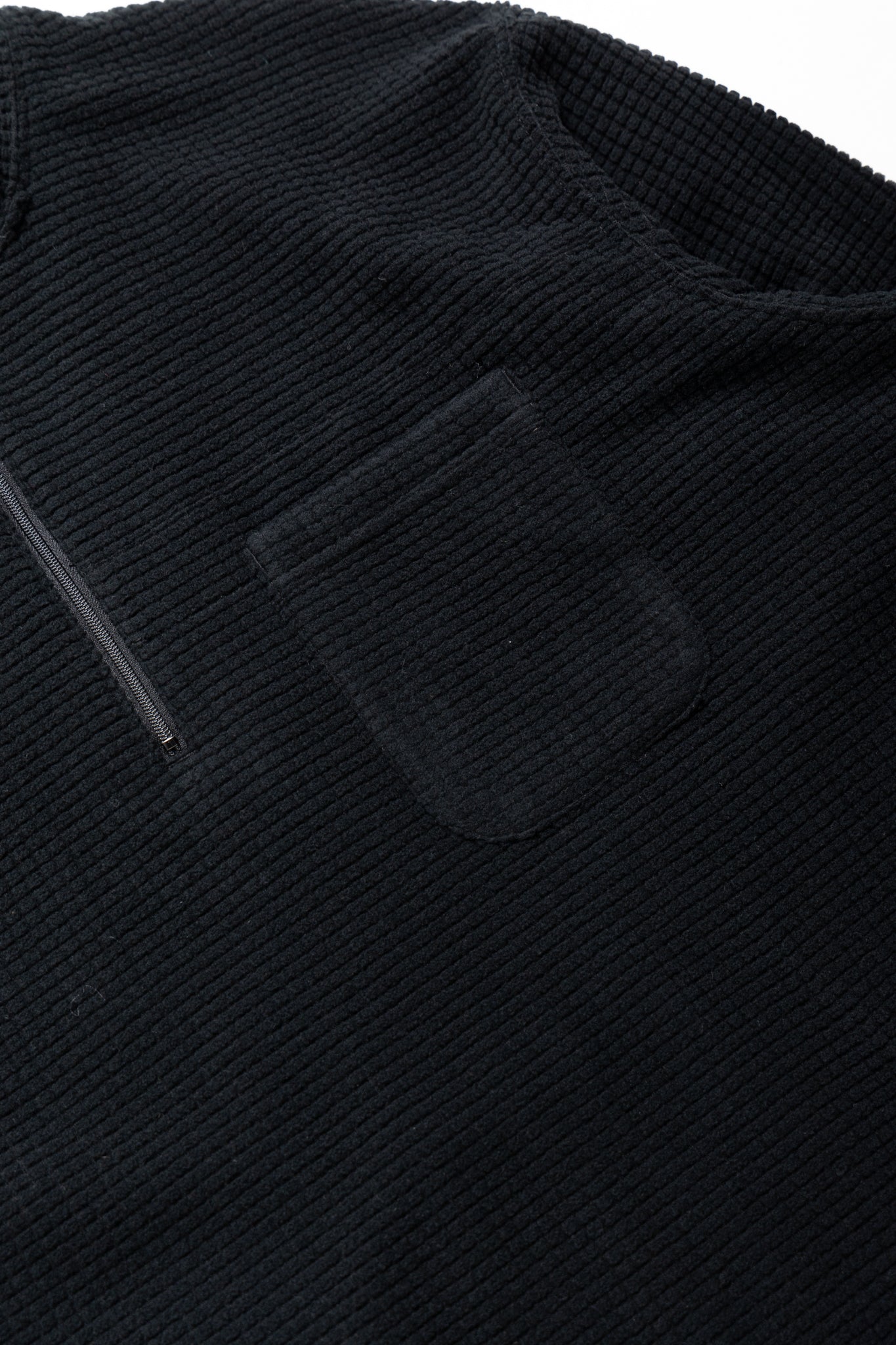 Zip Mock Neck Polyester Waffle - Black