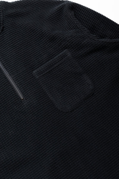 Zip Mock Neck Polyester Waffle - Black
