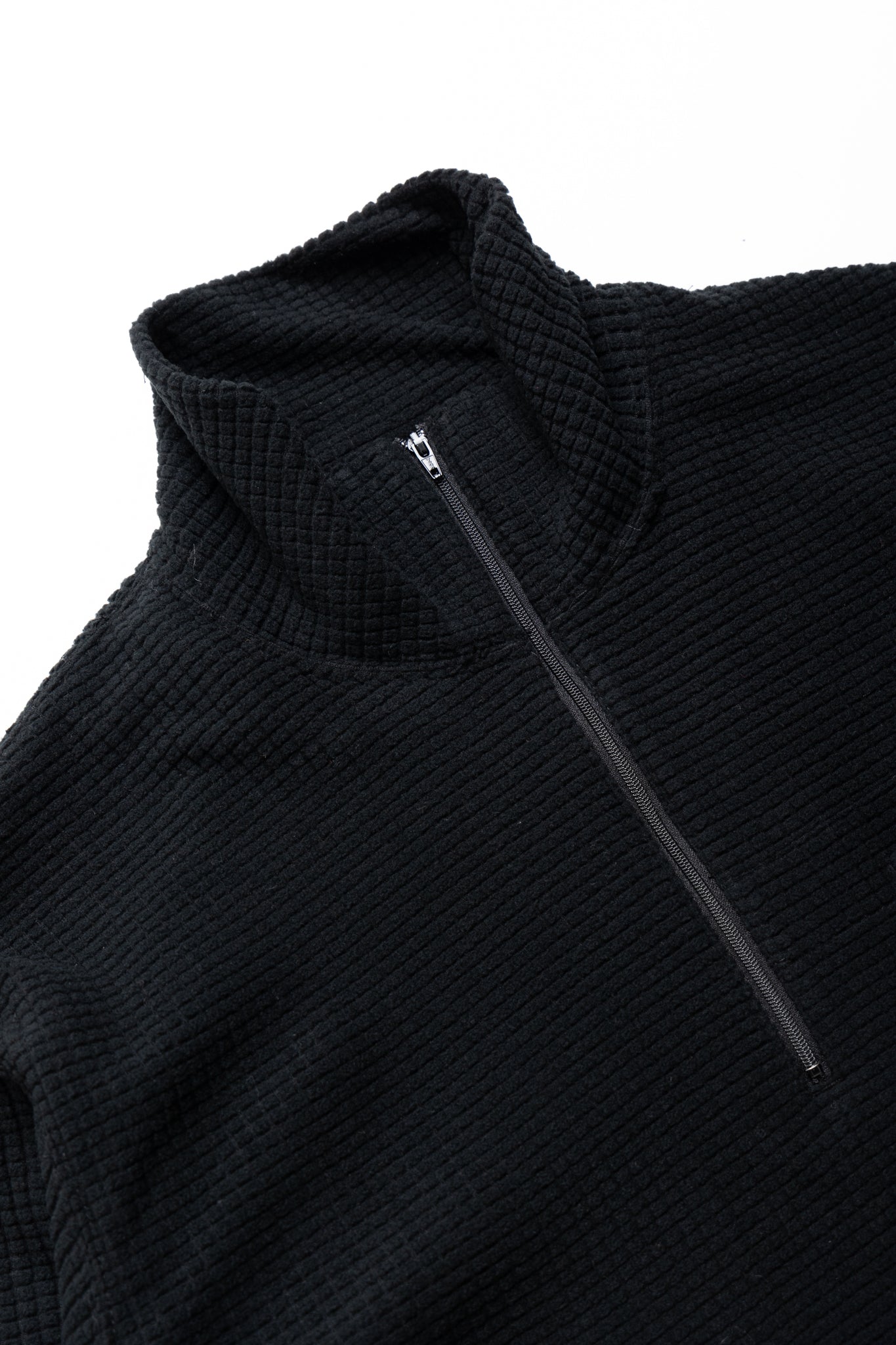 Zip Mock Neck Polyester Waffle - Black
