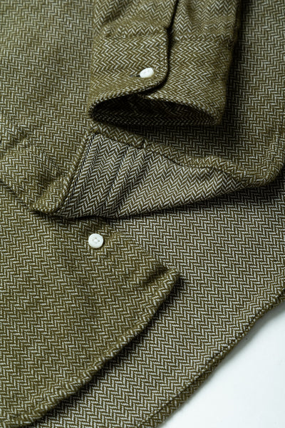 Herringbone Flannel Button Down - Olive