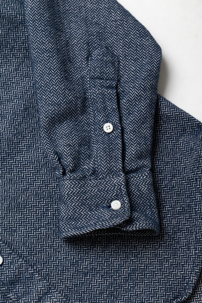 Herringbone Flannel Button Down - Navy