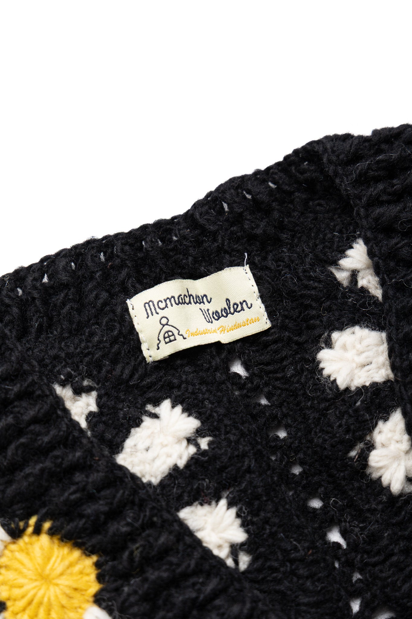 V-Neck Zip Cardigan "Square Flower" - Black