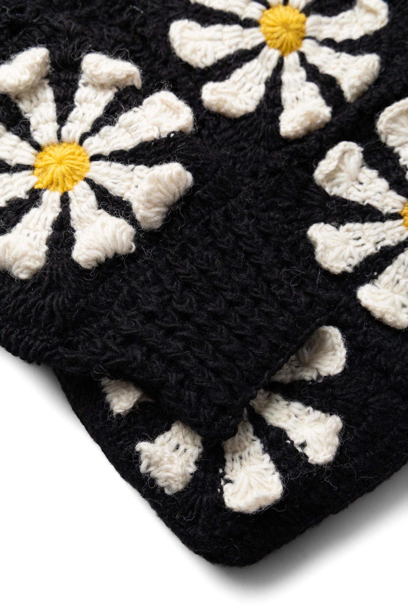 V-Neck Zip Cardigan "Square Flower" - Black