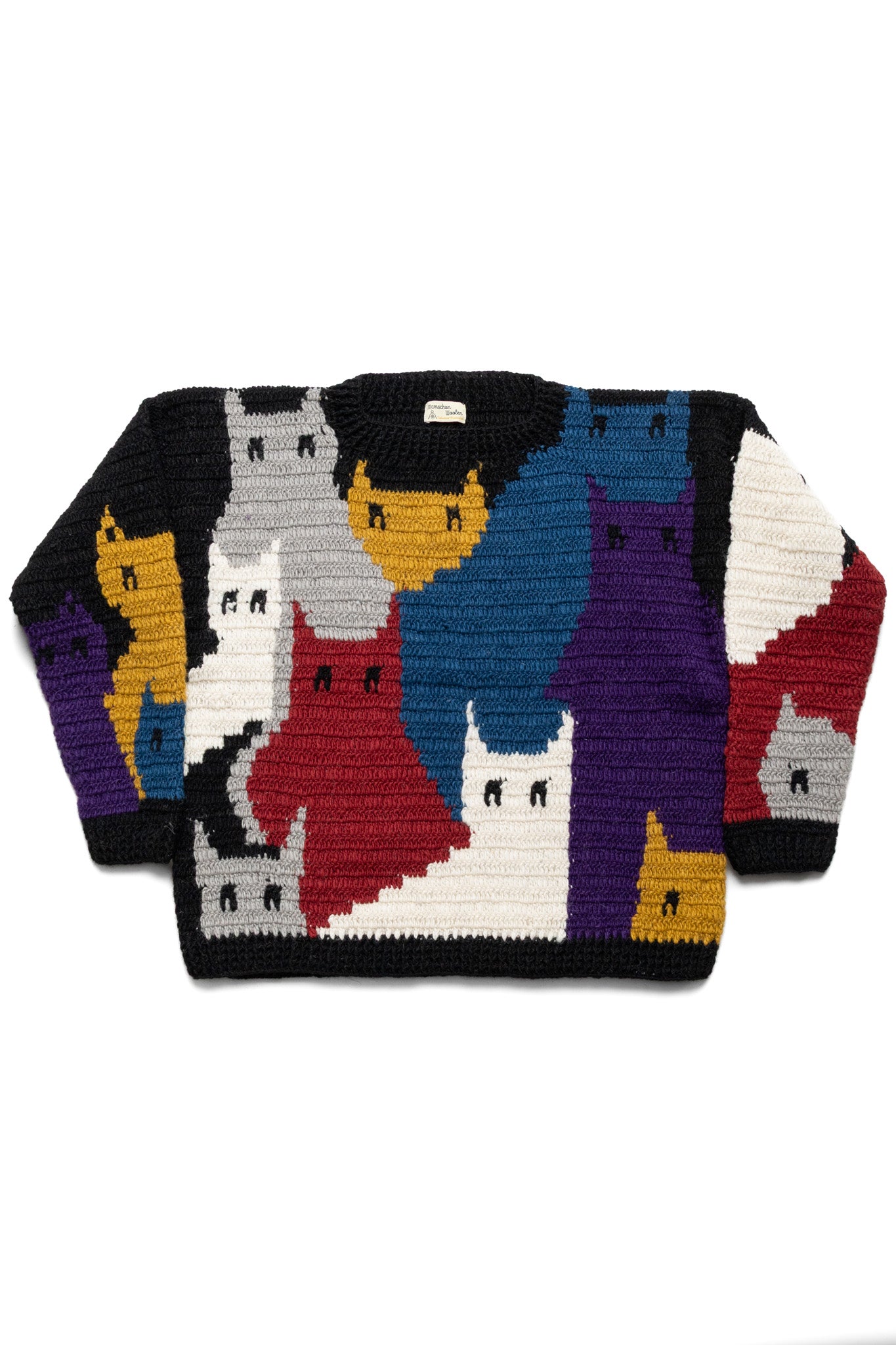 Crew Neck Knit "Cat Gathering" - Black