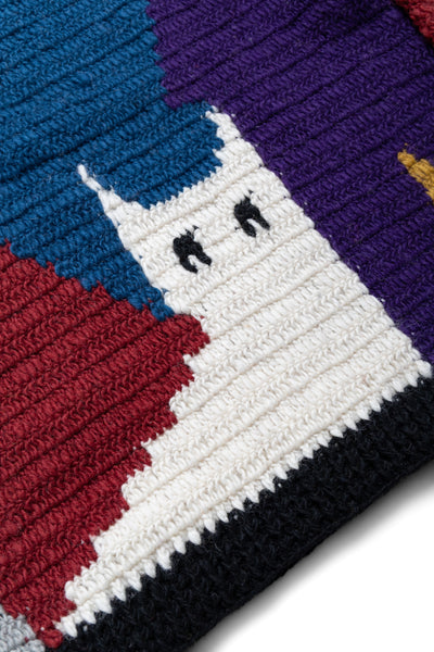 Crew Neck Knit "Cat Gathering" - Black