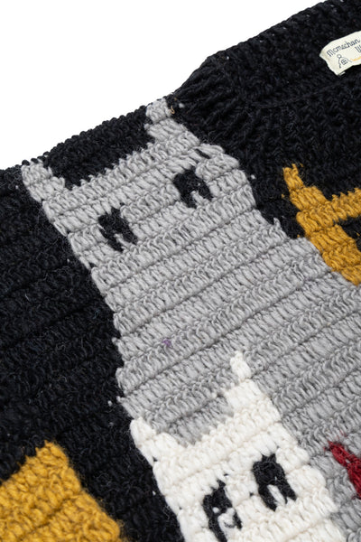 Crew Neck Knit "Cat Gathering" - Black