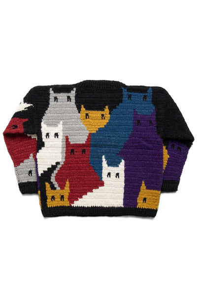Crew Neck Knit "Cat Gathering" - Black