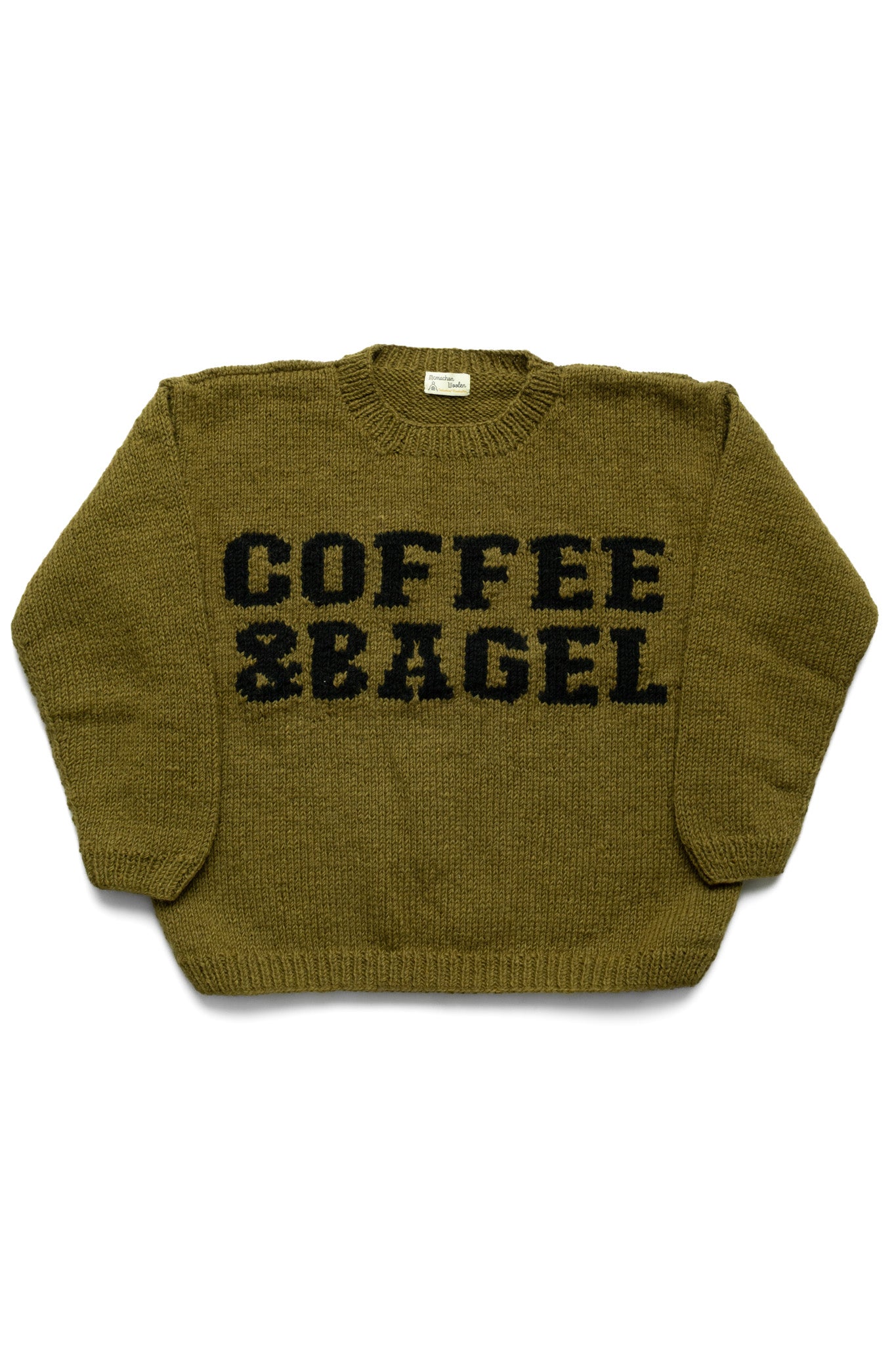 Handmade "Coffee & Bagel" Crewneck Knit - Olive