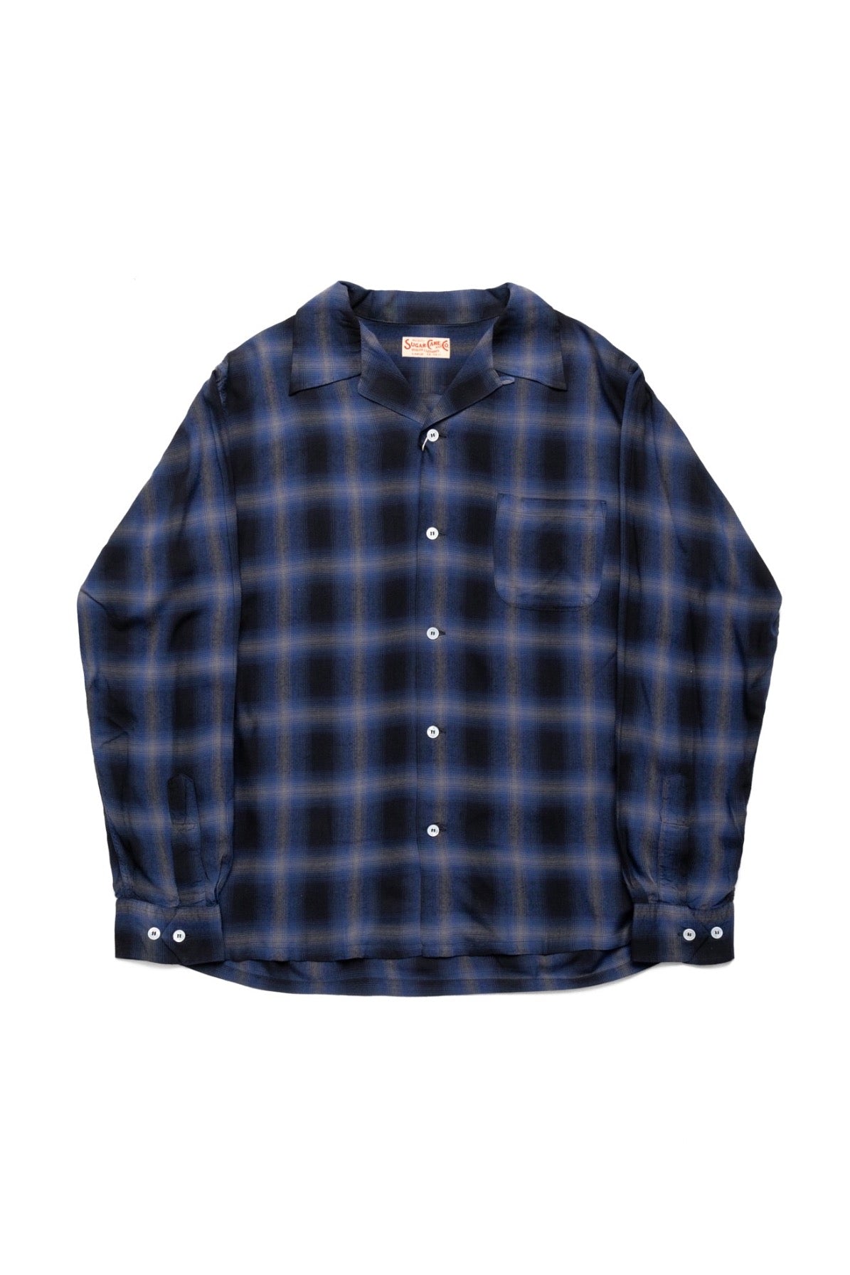 Rayon Ombre Check L/S Open Shirt - Navy