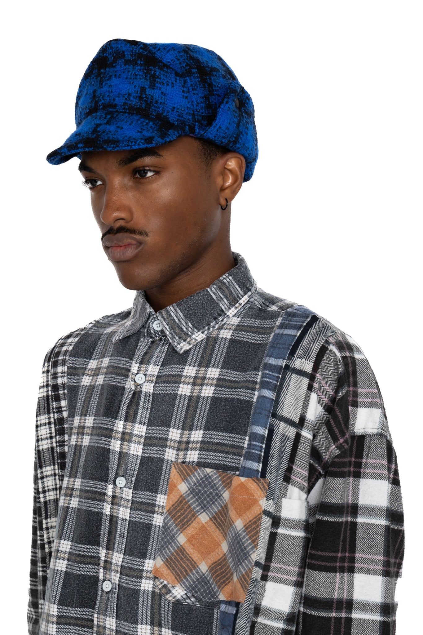 Bird Shooting Cap W/R/N Plaid Tweed - Blue