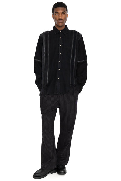 [Rebuild by Needles] Flannel Shirt -> 7 Cuts Zipped Wide Shirt Over Dye - Black