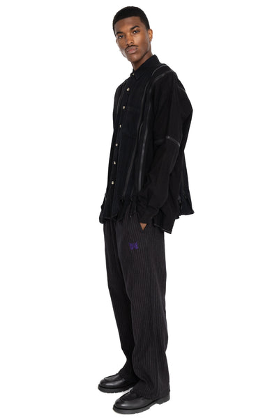 [Rebuild by Needles] Flannel Shirt -> 7 Cuts Zipped Wide Shirt Over Dye - Black