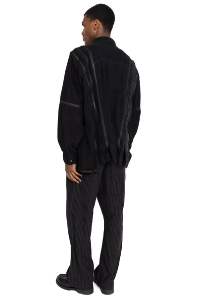 [Rebuild by Needles] Flannel Shirt -> 7 Cuts Zipped Wide Shirt Over Dye - Black