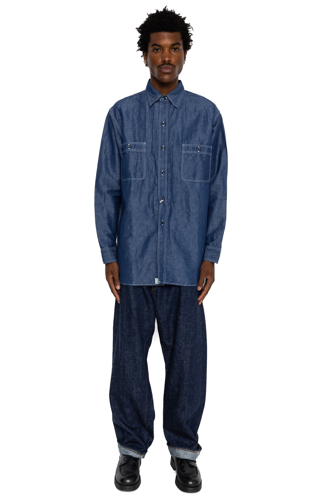 orSlow Supima 100/2 Linen Dungaree Work Shirt - One Wash – BLUE IN