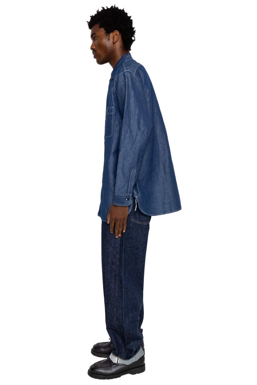 orSlow Supima 100/2 Linen Dungaree Work Shirt - One Wash – BLUE IN