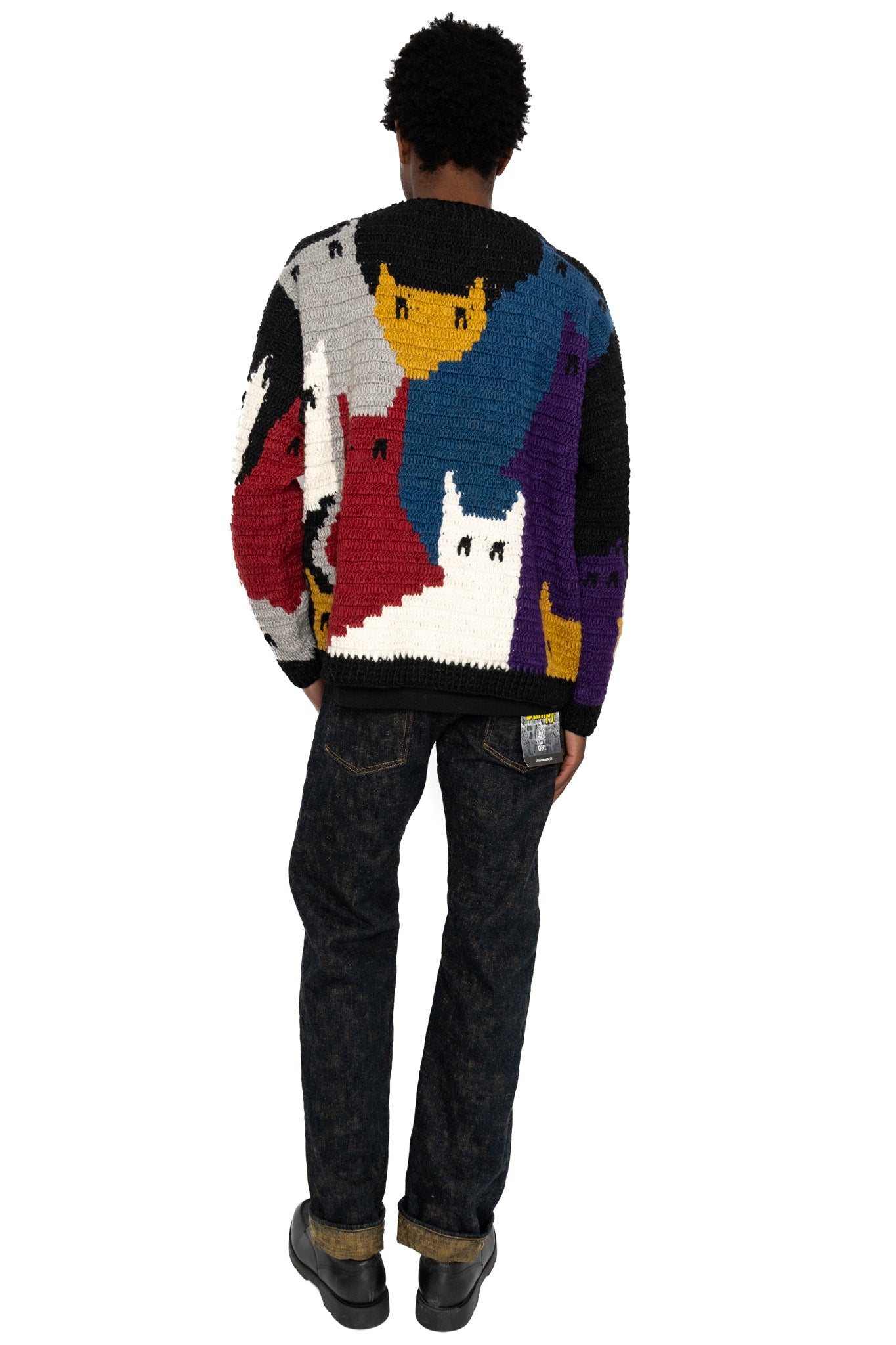 Crew Neck Knit "Cat Gathering" - Black