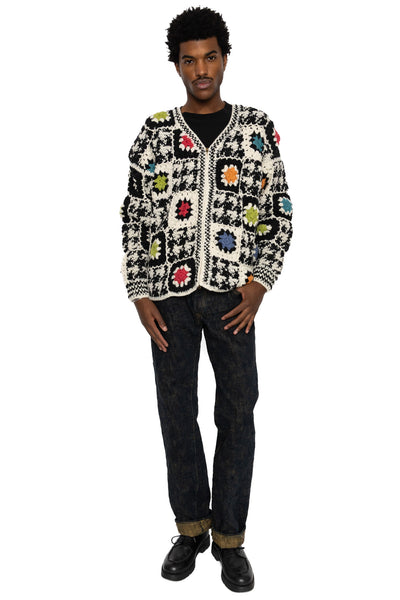 V-Neck Zip Cardigan "H.T" - Black