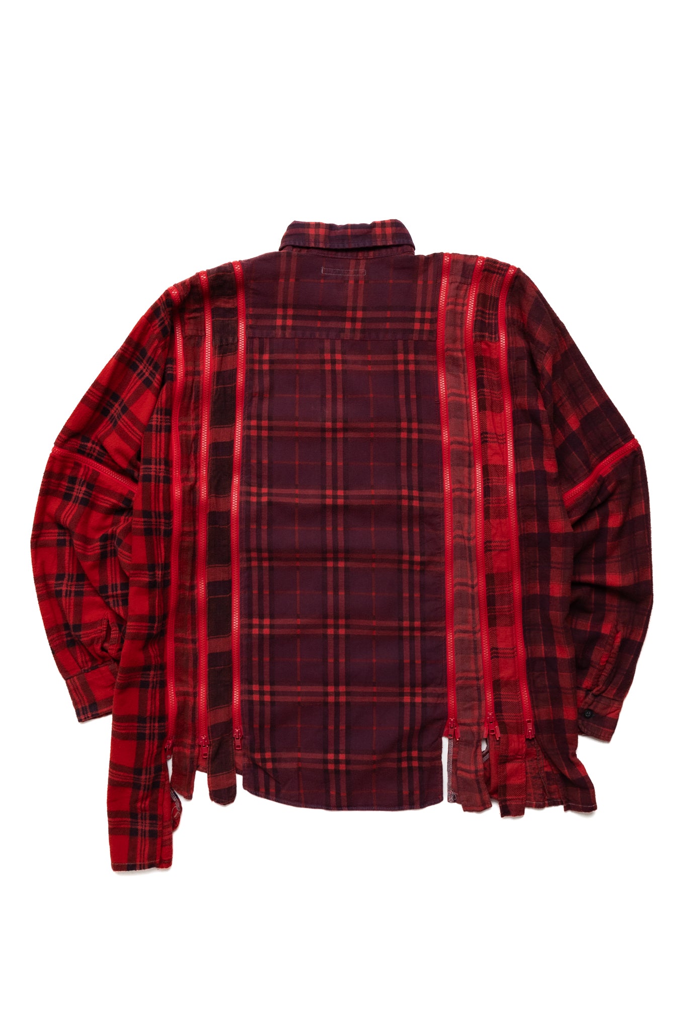 [Rebuild by Needles] Flannel Shirt -> 7 Cuts Zipped Wide Shirt Over Dye - Red