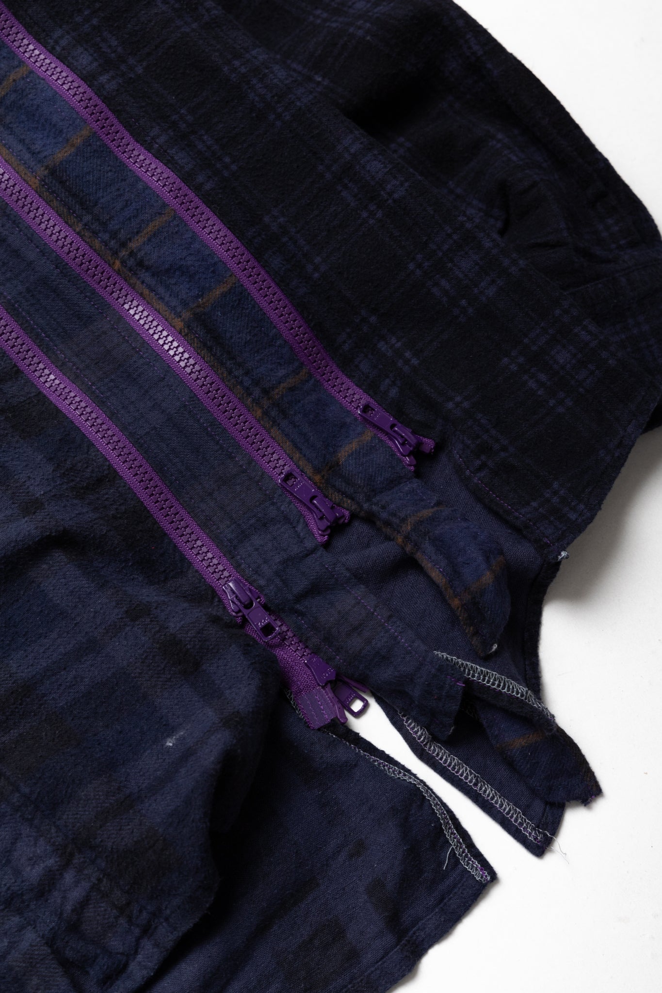 [Rebuild by Needles] Flannel Shirt -> 7 Cuts Zipped Wide Shirt Over Dye - Purple
