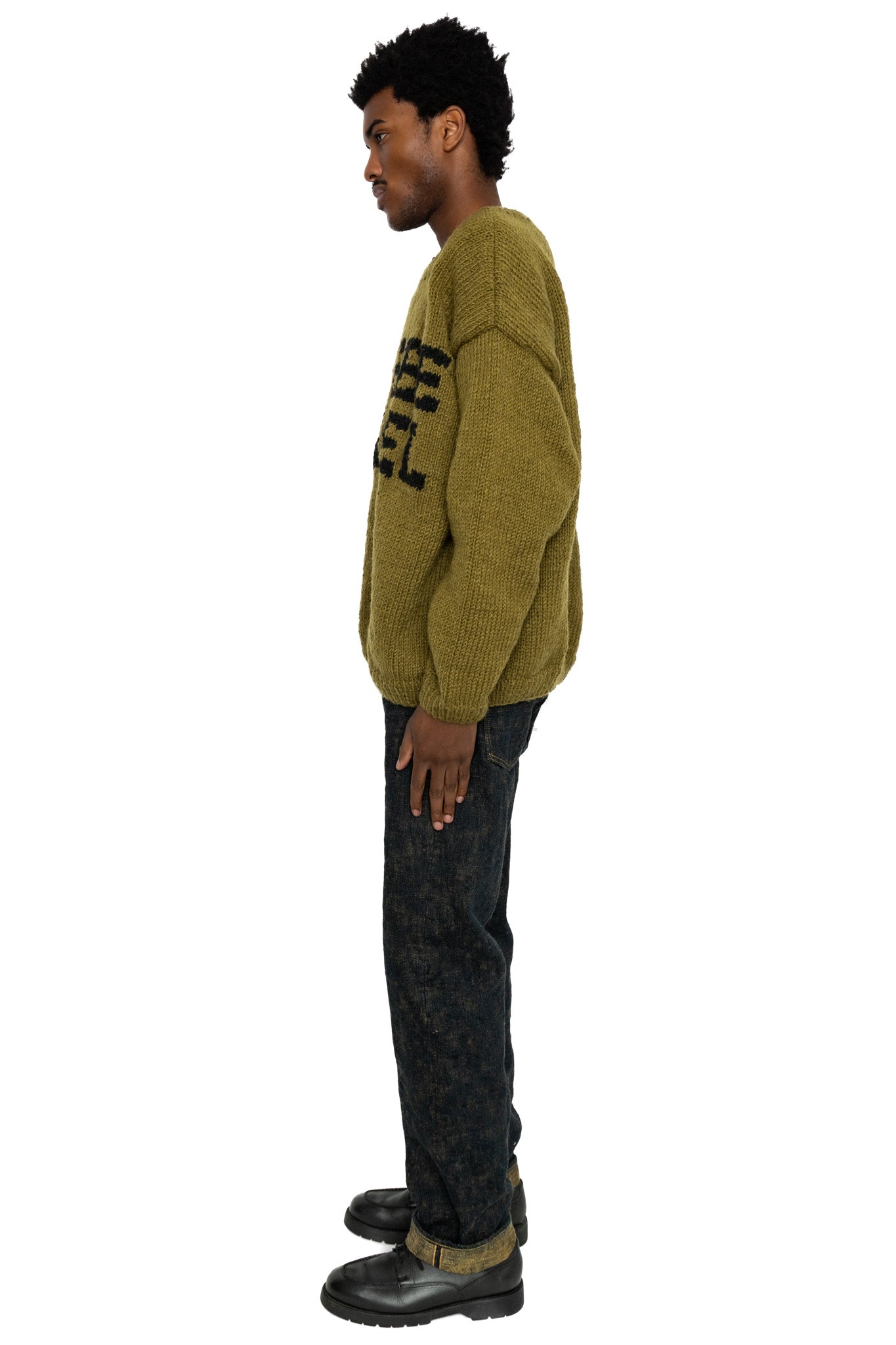 Handmade "Coffee & Bagel" Crewneck Knit - Olive