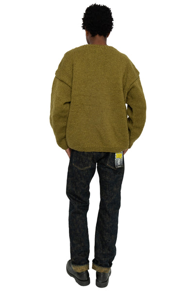 Handmade "Coffee & Bagel" Crewneck Knit - Olive