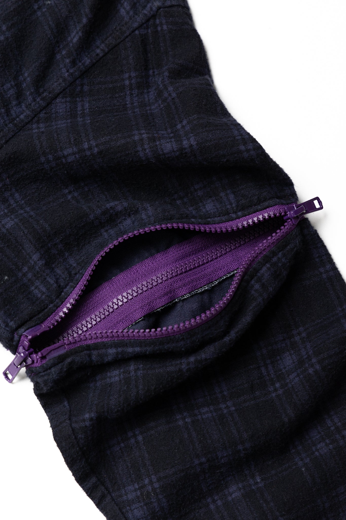[Rebuild by Needles] Flannel Shirt -> 7 Cuts Zipped Wide Shirt Over Dye - Purple