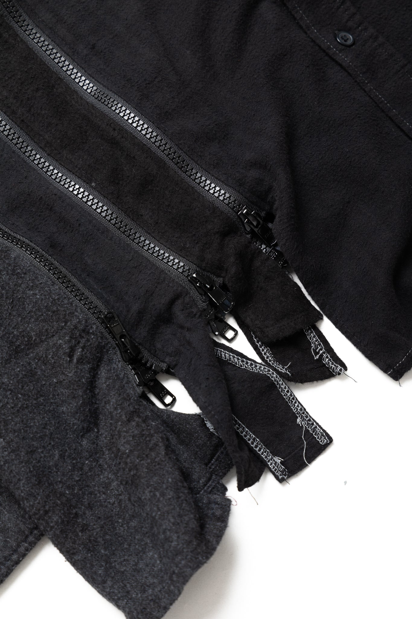 [Rebuild by Needles] Flannel Shirt -> 7 Cuts Zipped Wide Shirt Over Dye - Black